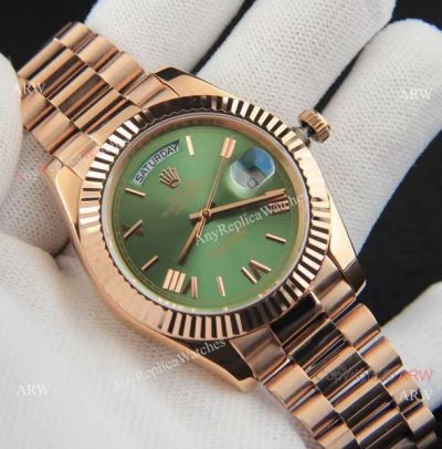 Clone Rolex Day Date 36mm Olive Green Rose Gold Watch